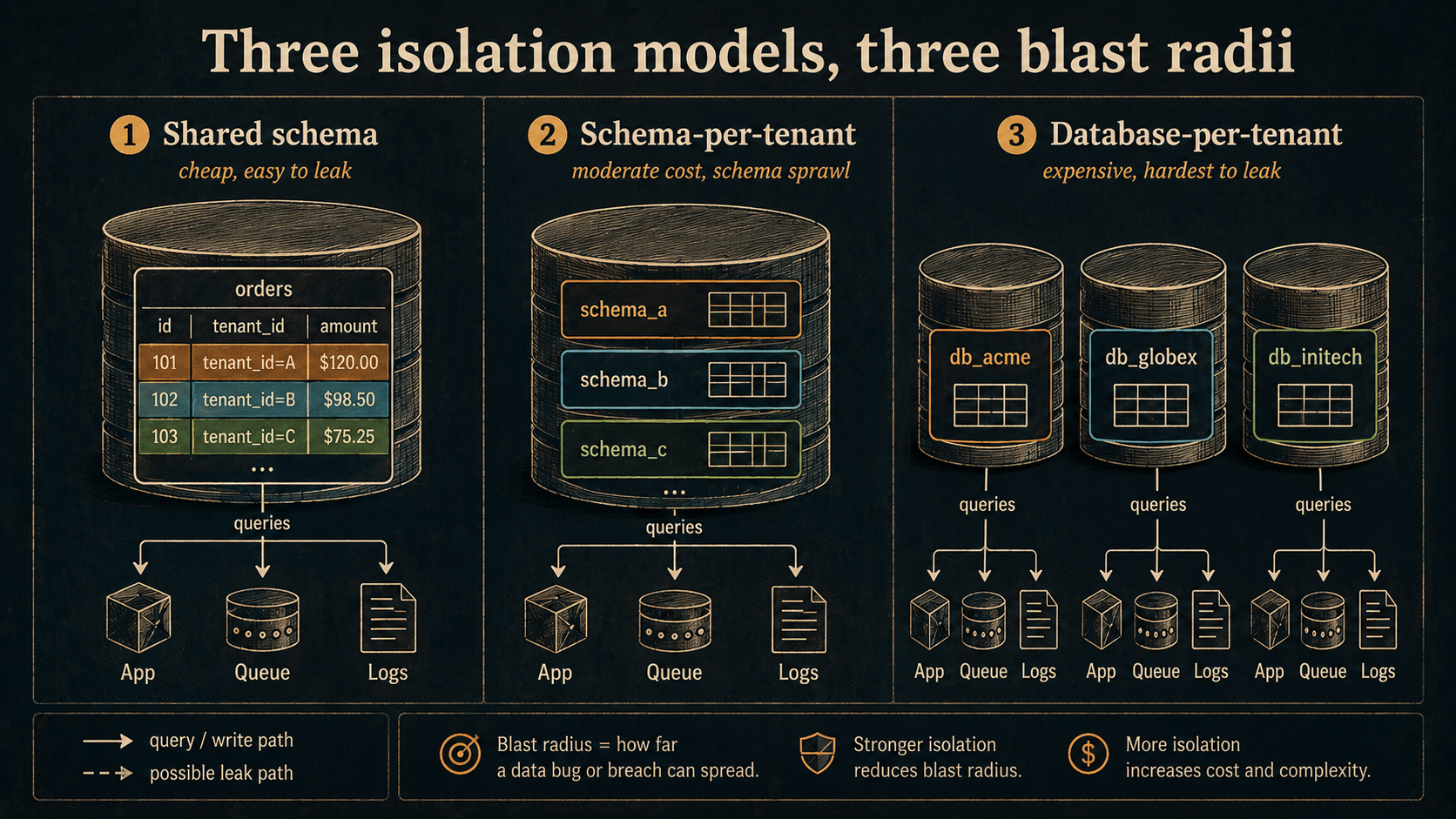 Three isolation models, three blast radii